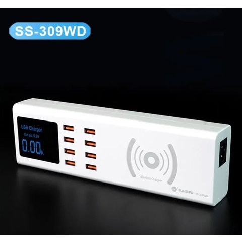 Мережевий зарядний пристрій Sunshine SS-309WD , 40 Вт, Quick Charge, з безпровідною зарядкою, 8 портів Прев'ю 2