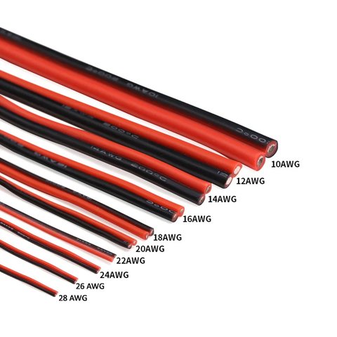 Провод в силиконовой изоляции 2x12AWG, 3,5 мм², 1 м, черный, красный, UL3135 Превью 1