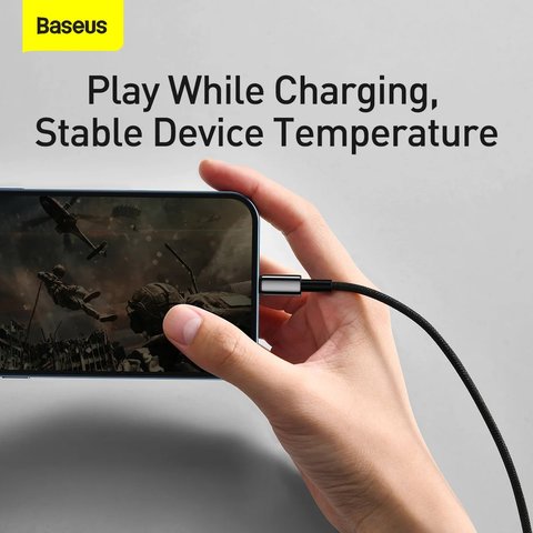 USB кабель Baseus Tungsten Gold, USB тип-A, Lightning, 100 см, 2,4 А, черный, #CALWJ-01 Превью 3