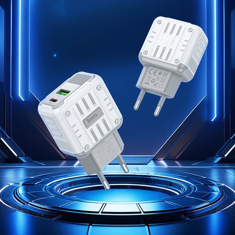 Сетевое зарядное устройство Hoco C135A, 20 Вт, Quick Charge, Power Delivery (PD), белый, 2 порта, #6942007627221 Превью 2