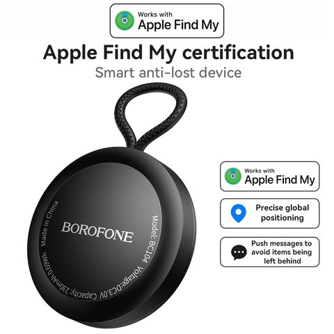 Розумний брелок для пошуку Borofone BC104, GPS-трекер, чорний, AirTag, #6941991124822 Прев'ю 1