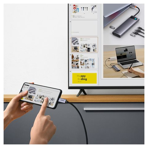 HDMI Cable Baseus High Definition Series Graphene, (USB type C, HDMI, 3 m, gray, black, 4K) #WKGQ010201 Preview 1