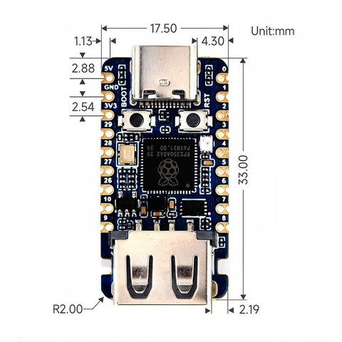 Raspberry RP2350-USB-A Raspberry (RP2350 dual-core, dual-socket processor) Vista previa  3