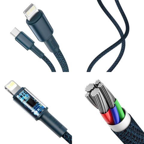 USB кабель Baseus High Density Braided, USB тип-C, Lightning, 100 см, 20 Вт, синій, #CATLGD-03 Прев'ю 1